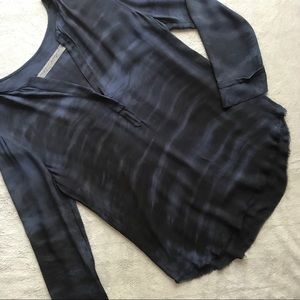 Raquel Allegra Tie Dye Blue Silk Long Sleeve Top